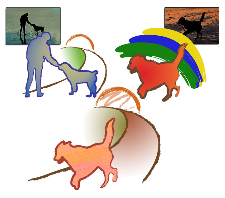 Image showing three stages of a logo design, from concept to finished product.