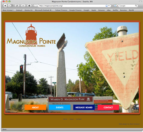 Website for the Magnuson Pointe Condos in Seattle, WA