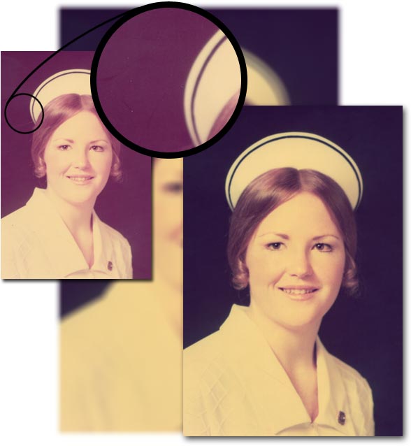 Aging photo of a nurse restored to a better quality.
